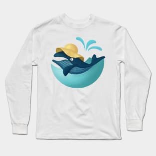 Whale in Summer Hat Long Sleeve T-Shirt